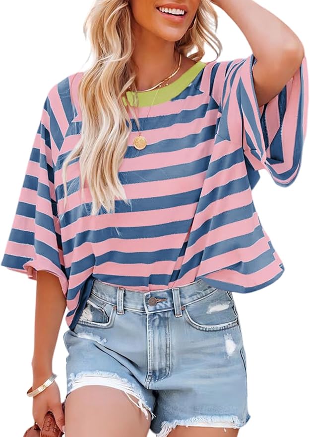 Dokotoo Color Block Crewneck Loose Basic Tee